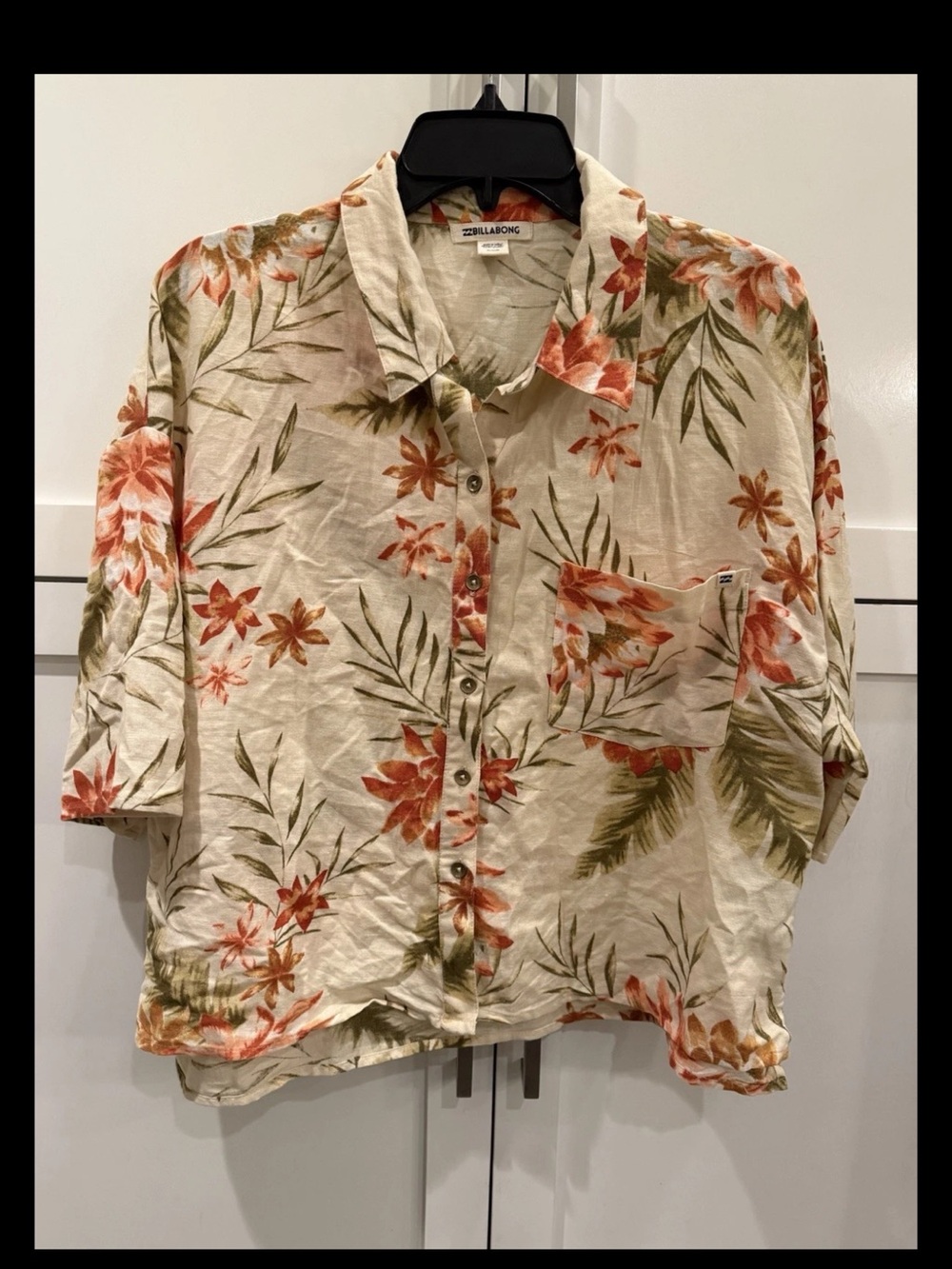 Billabong Beige Shirt with Coral Floral Print
